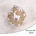 Boule de Noël dorée 8cm avec motifs renne blanc et flocons de neige scintillants - 8cm / Doré