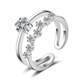 Zweilagiger silberner Sternring mit Zirkon-Akzenten und verstellbarem offenem Band - Einstellbar Offen / Weißgold vergoldetes Kupfer