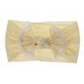 Ultra-soft nylon baby headband featuring a beautiful lace-trimmed bow in pale yellow color - Beige