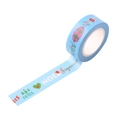 Blue Christmas washi tape featuring green trees and red hearts with French Noel text - SD-17 Light Blue Noel Fetes