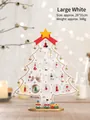 Large white wooden Christmas tree desk ornament with mini hanging toys, 26x31cm size - Large / White
