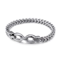 Herenarmband van zilverkleurig roestvrij staal met drakenbotketting en stevige sluiting - Dubbele Ring Verweven Stijl (KB96857-BD)