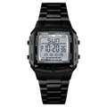 Waterproof digital sports watch with black stainless steel strap and dual time display - Black