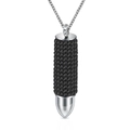 Collana con pendente a proiettile in acciaio inossidabile argento con dettagli di strass - Nero