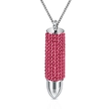 Collana con ciondolo a proiettile con strass rosa e catena in acciaio inox argento - Rosa