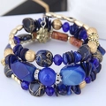 Bohemian multi-layer wrap bracelet set with blue agate, turquoise beads and gold accents - Dark Blue