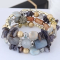 Bohemian multi-layer wrap bracelet featuring turquoise agate beads and gold metal charms - Gray