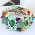 Bracelet multicouche bohème avec perles de turquoise et cristaux vintage colorés - Vert Dégradé