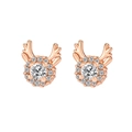 Détail de boucles d'oreilles bois de renne dorées à l'or rose avec zircons brillants - Bois Zirconia Rond Or Rose (2189) / Or rose