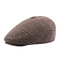 Men's brown plaid flat cap in wool-like texture with adjustable ear flaps - One Size / Khaki