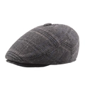 Winter newsboy cap in dark grey plaid wool with thick lining and adjustable buckle - One Size / Dark Gray