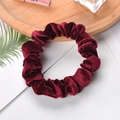 Elastic velvet scrunchie in deep wine red finish with soft texture and rich shine - Burgundy