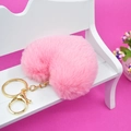Pink heart-shaped plush keychain with gold metal ring on a white mini chair - Gold Keychain / Deep Pink