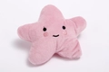Close-up of pink star plush dog toy featuring embroidered smiley face and soft texture - Lucky Star