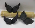 Detail of 3 black plastic angel wings with feather texture for DIY cake toppers - Small 8cm (Single) / Black