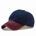 Washed cotton baseball cap featuring dark blue crown and burgundy brim in vintage style - Adjustable / Navy Crown Burgundy Brim