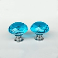 Pomello per mobili in cristallo blu chiaro con base in alluminio per armadi e cassetti - 40mm / Base Argento - Diamante Blu Lago