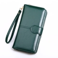 Forest green oil-wax leather long wallet for women with wristlet and gold hardware - Dark Green