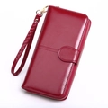 Women's long zip-around wallet in burgundy oil wax leather with gold hardware - Burgundy