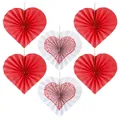 Set of 6 heart-shaped paper fans in solid red and red polka dot patterns for decoration - Heart Shape Paper Fan
