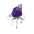 Detail of purple satin rose boutonniere with elegant white pearls and a golden pin - Blue Purple