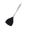 Black silicone turner spatula with 304 stainless steel hollow handle and hanging loop - Black Solid Spatula