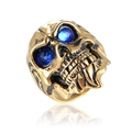 Vintage gold skull ring for men with deep blue synthetic gemstone eyes in punk style - US 8 / Gold Blue Eye