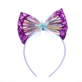 Détail du serre-tête sirène violet avec noeud holographique et étoile de mer bleue scintillante - Violet