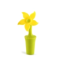 Kreativer gelber Weinverschluss aus Silikon in Blumenform mit grünem Sockel für Weinflaschen - Sonnenblume