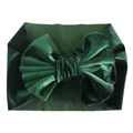 Detail of soft dark green velvet baby headband featuring a large textured bow design - Dark Green