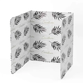 Foldable aluminum kitchen oil splash guard featuring black palm leaves and gold text - Leaf