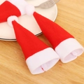 Minigorros de Papá Noel rojos y blancos para botellas de vino y decoración de mesa - Gorro de Cubiertos de Tela Cepillada