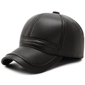 Gorra de béisbol de cuero PU marrón oscuro para hombre con orejeras y forro térmico - 56-60cm (Ajustable) / Marrón
