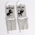Funny cotton crew socks featuring Before Wine horse and After Wine unicorn graphics - One Size / Gray