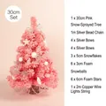 30cm mini pink flocked Christmas tree set with LED lights and 21 silver ornaments - 30cm Set