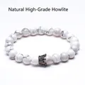 Natural premium white turquoise bead bracelet featuring a black micro-set zircon crown - Natural Premium White Turquoise Style