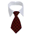 Gentle pet collar with white shirt neck design and red black plaid tie for dogs - Red and Black Plaid (CW 15)
