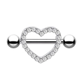 Silver heart nipple ring featuring clear cubic zirconia and double ball closure - Steel Color Heart White Rhinestone Style (1994 Steel White)