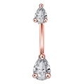 Close-up of rose gold belly ring featuring sparkling pear-cut cubic zirconia gemstones - 1965 Pear Zirconia Rose Gold