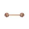 Detailed macro view of rose gold barbell nipple ring with sparkling champagne crystals - Rose Gold Champagne Ball Style (1996 Rose Gold Champagne)