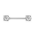 Detailed view of silver surgical steel barbell piercing with clear zircon stone settings - Steel Color Double End Rhinestone Style (1992 Steel)
