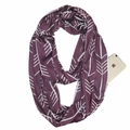 Purple infinity scarf with white arrow pattern featuring a hidden zipper pocket for phone - Fuchsia with White Arrow