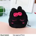 Cute black rabbit plush coin purse with pink bow, metal chain and 8x5cm size details - Black Rabbit