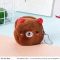 Cute brown plush bear coin purse with red polka dot ears and metal bead chain keychain - Dotted Ear Bear