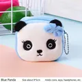 Blue and white plush panda coin purse with zipper and metal bead chain accessory - Blue Panda
