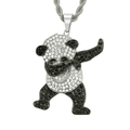 Hiphop Panda Anhänger mit funkelnden Kristallen und gedrehter Seilkette für Herren - Silber