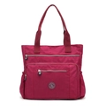 Dunkelmagenta wasserfeste Nylon-Einkaufstasche mit mehreren Taschen und Logo - Burgunderrot