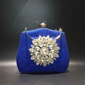 Blaue Pailletten-Abendtasche mit glitzernder Strass-Sonnenblume und Goldgriff - Blau