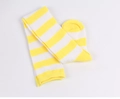 Detailed view of folded yellow and white striped cotton blend over-the-knee socks - Yellow & White Wide Stripes