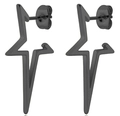 Detail of minimalist black stainless steel earrings with elongated star-shaped geometric design - Black